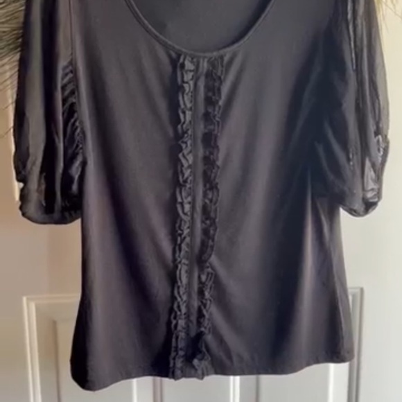 Womens New Directions Short sleeve black top with puff flirty sleeves top - Picture 2 of 9